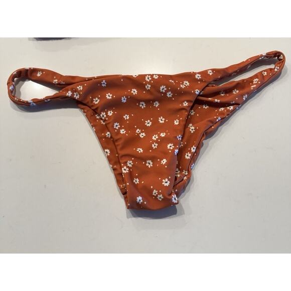 Faithful The Brand Bikini Set Size Large Shirred Lindsay & Luna Orange Floral - Picture 2 of 11